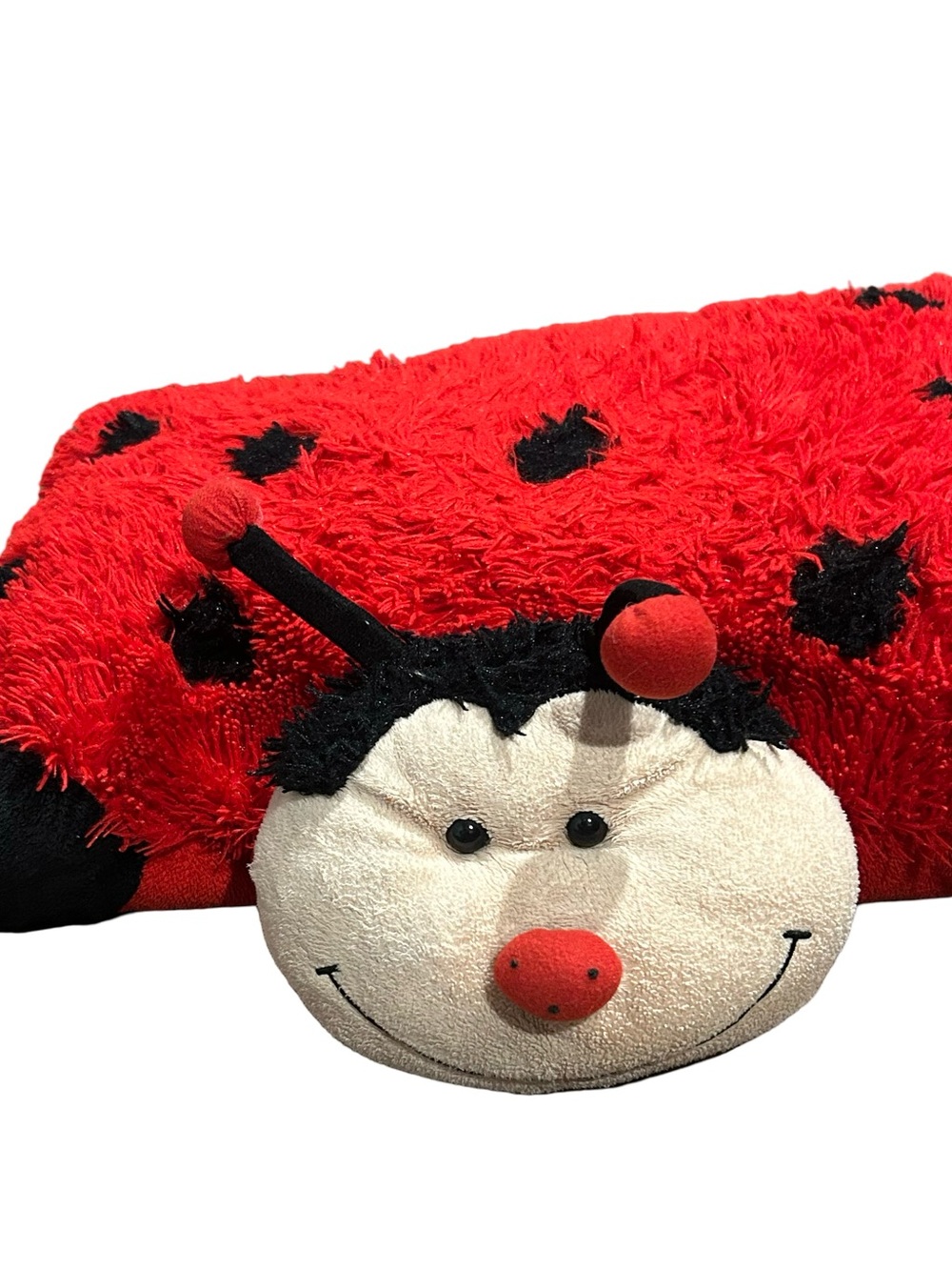 Children's Red Ladybug Plush Pillow with Smiling Face